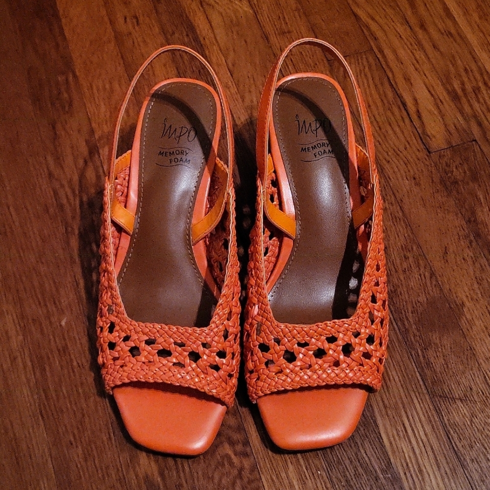 Orange slingback peekaboo toe sandals